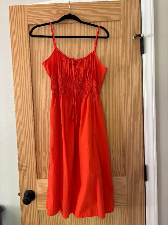Quince Dresses & Skirts - Quince Red Cotton Poplin Sun Dress Tie Front with Pockets